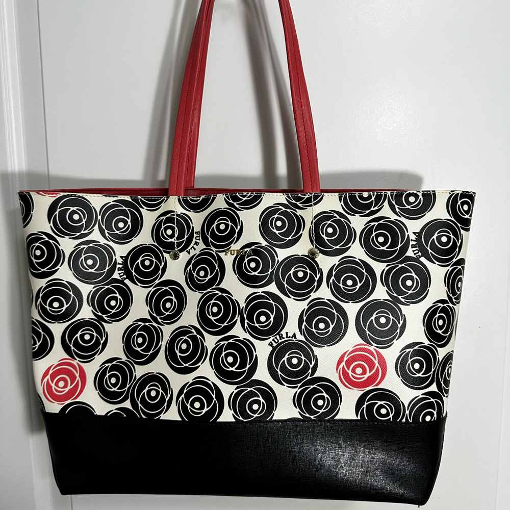 Furla Leather Tote Bag Floral Print